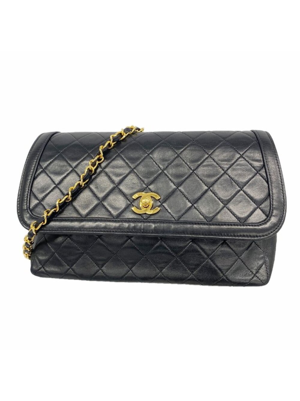 Chanel Shoulder Bag Quilted Lambskin Black Gold